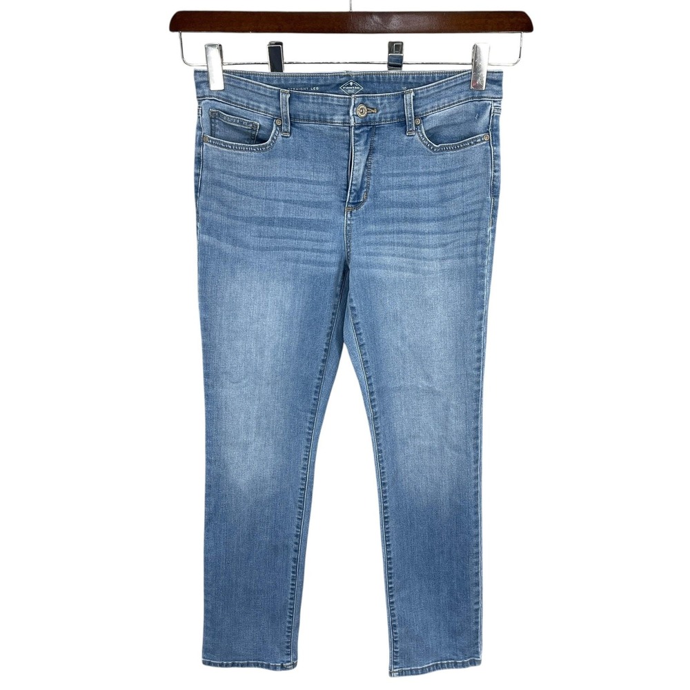 St Johns Bay Jeans Women Straight Leg Stretch Denim Preppy Mid Rise Size 10 Blue